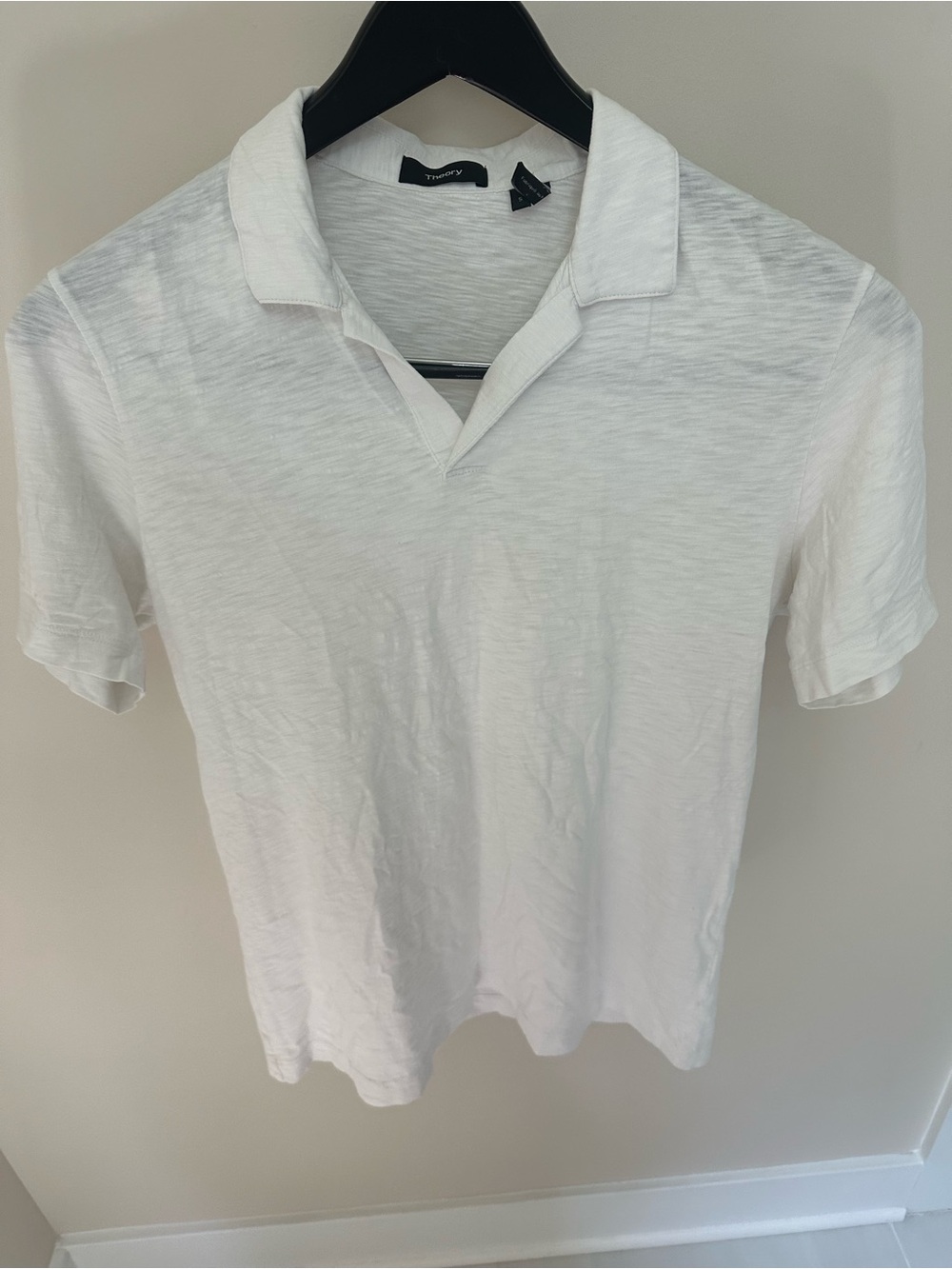Theory White Slub Open-Collar Polo